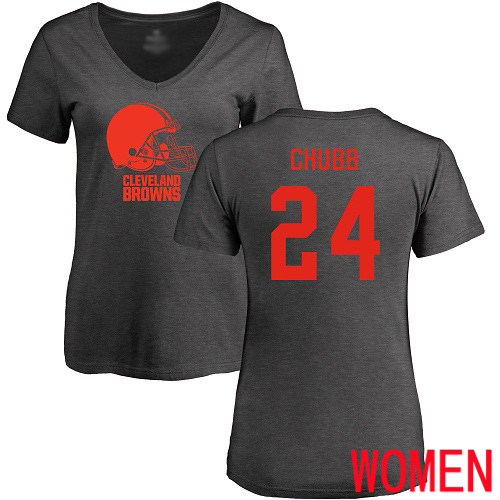 Cleveland Browns Nick Chubb Women Ash Jersey #24 NFL Football One Color T Shirt->women nfl jersey->Women Jersey